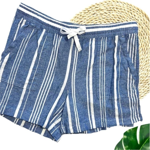 Nautica Soft Linen Pull On With Pockets Light Blue White Stripe Short Size Large - Picture 10 of 17